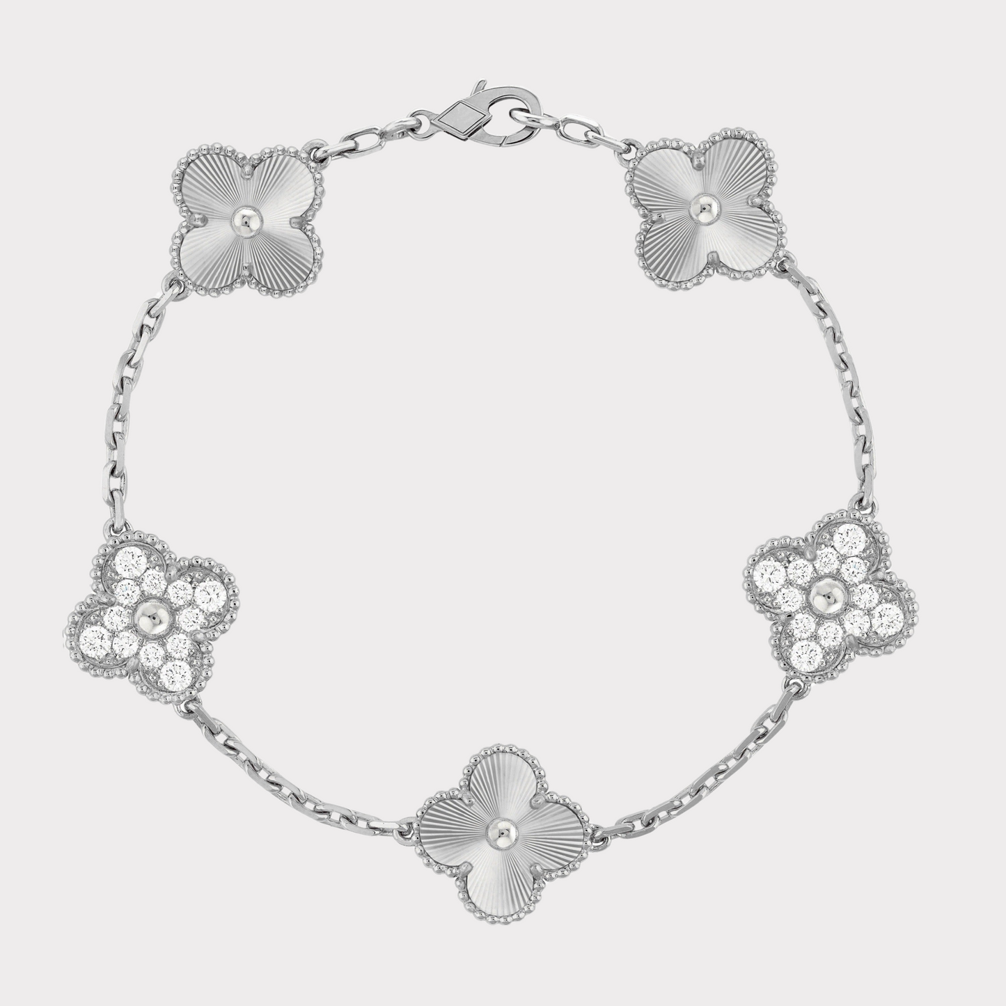 Silber Guilloché | Kleeblatt Diamant Armband