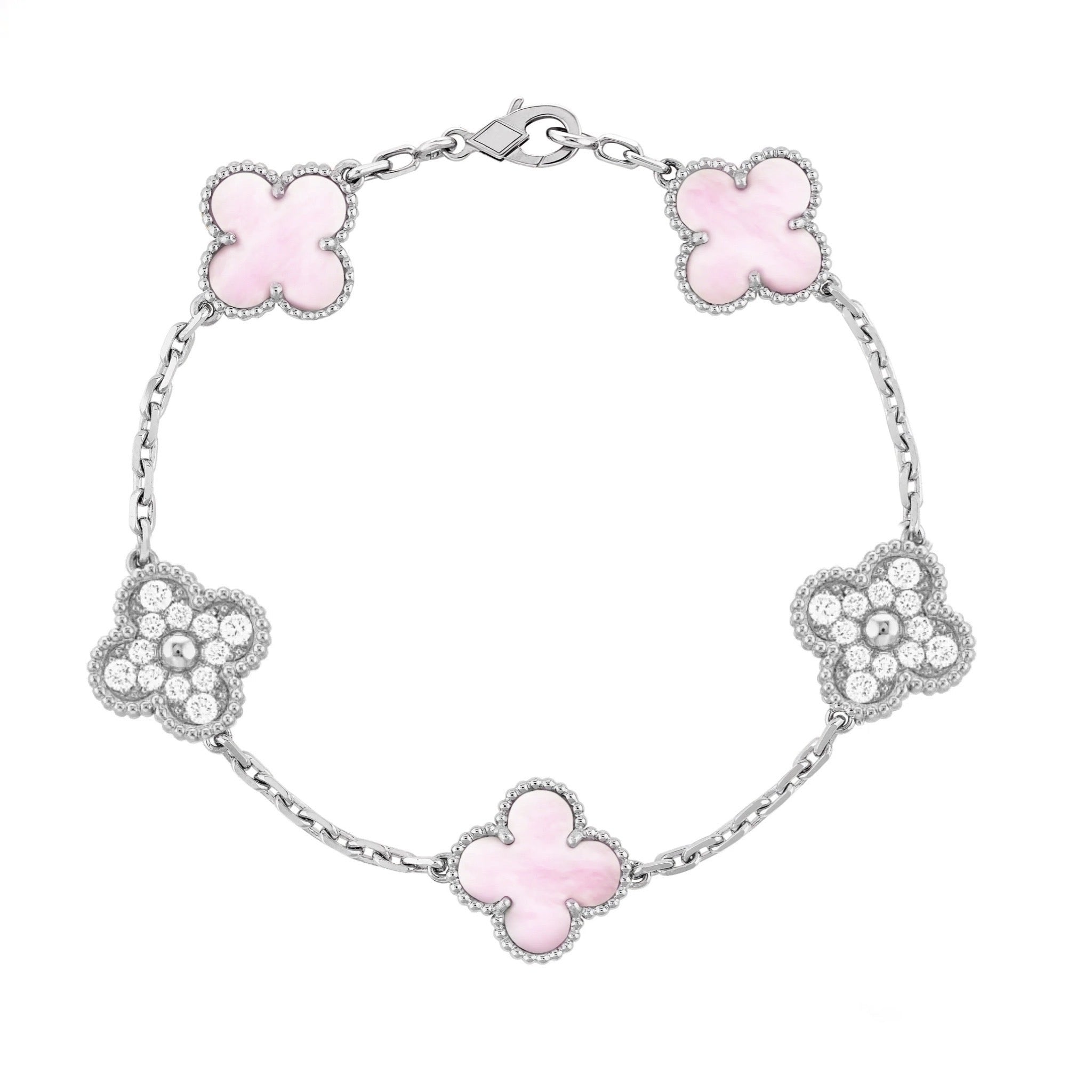 Deluxe Clover Bracelet | Silver Pink