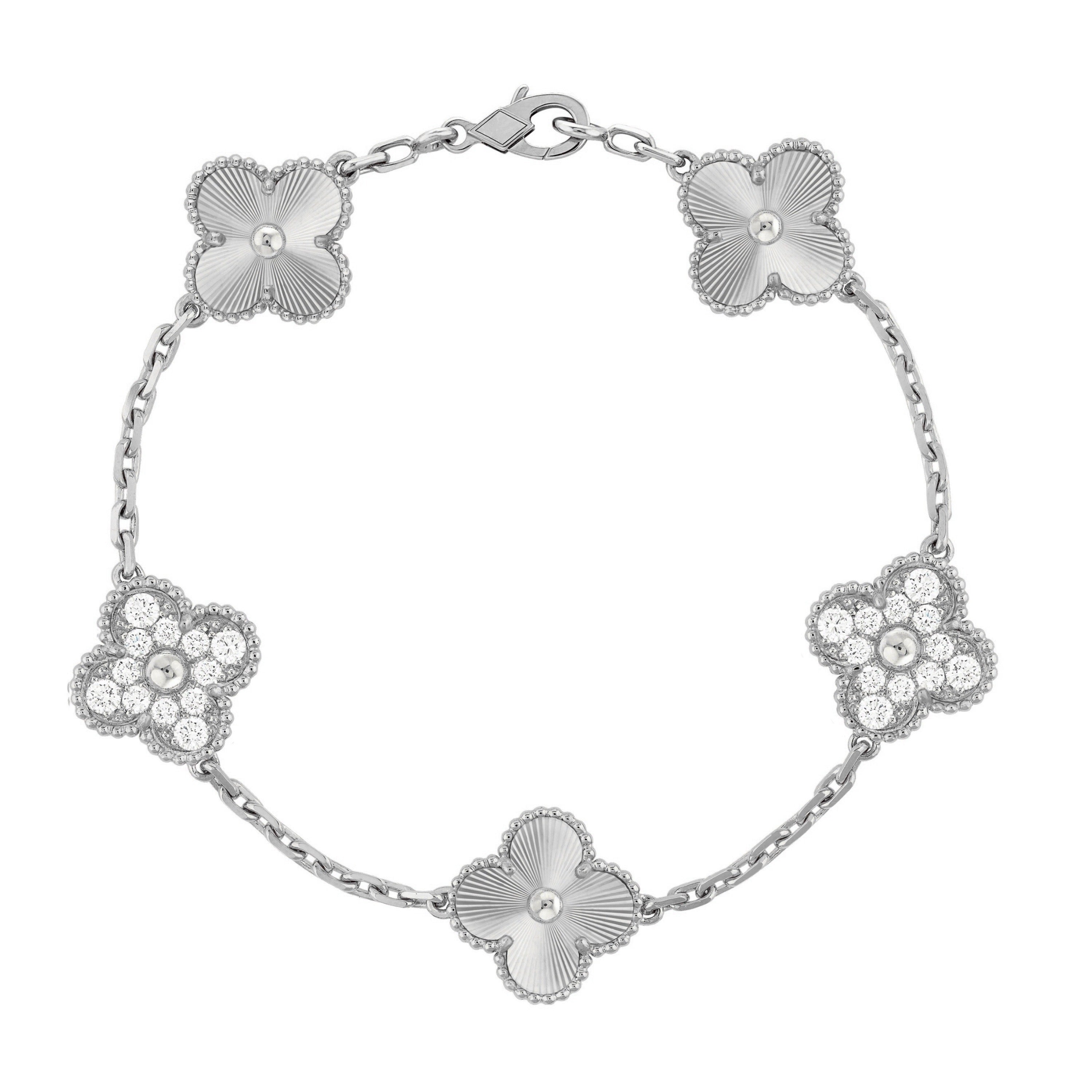 Deluxe Clover Diamond Bracelet | Silver