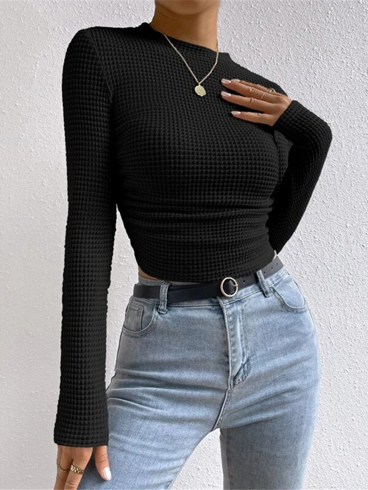 ELEGANTE | Waffle-Knit Slim Sweater