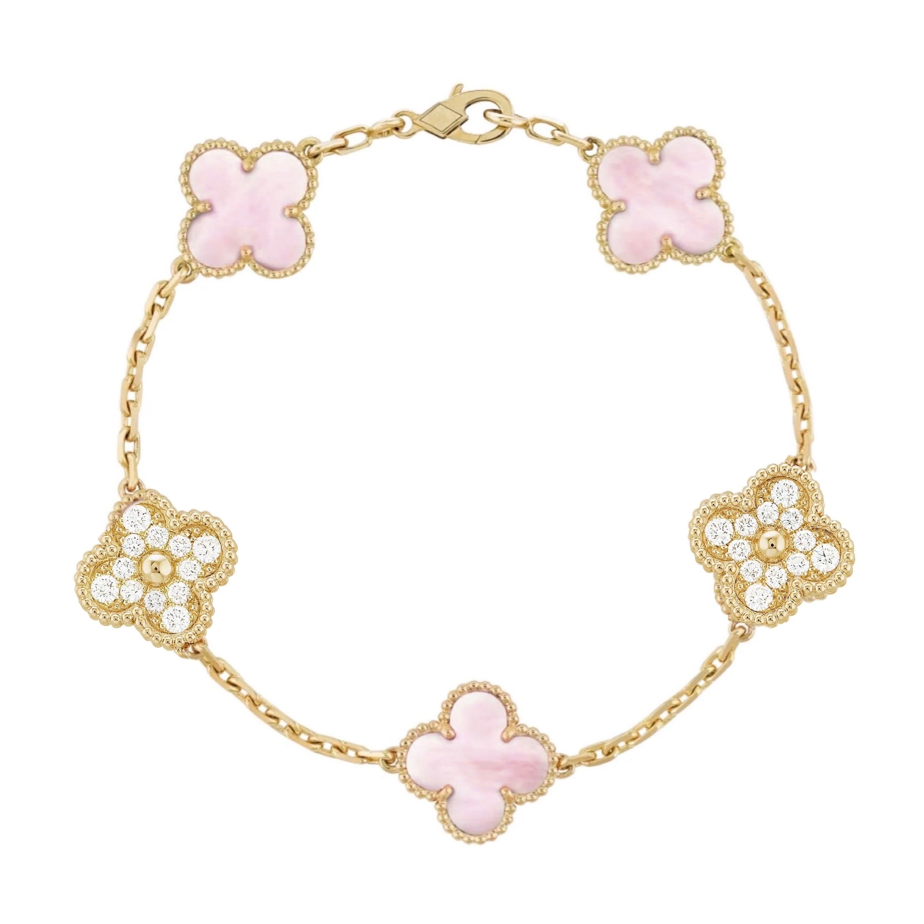 Clover Diamon Bracelet | Gold Pink