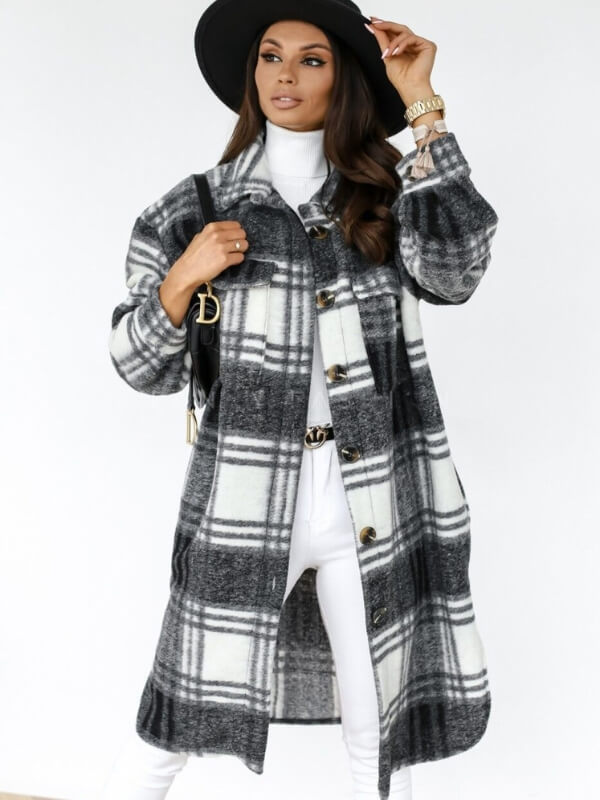 Faye - Timeless Plaid Longline Jacket