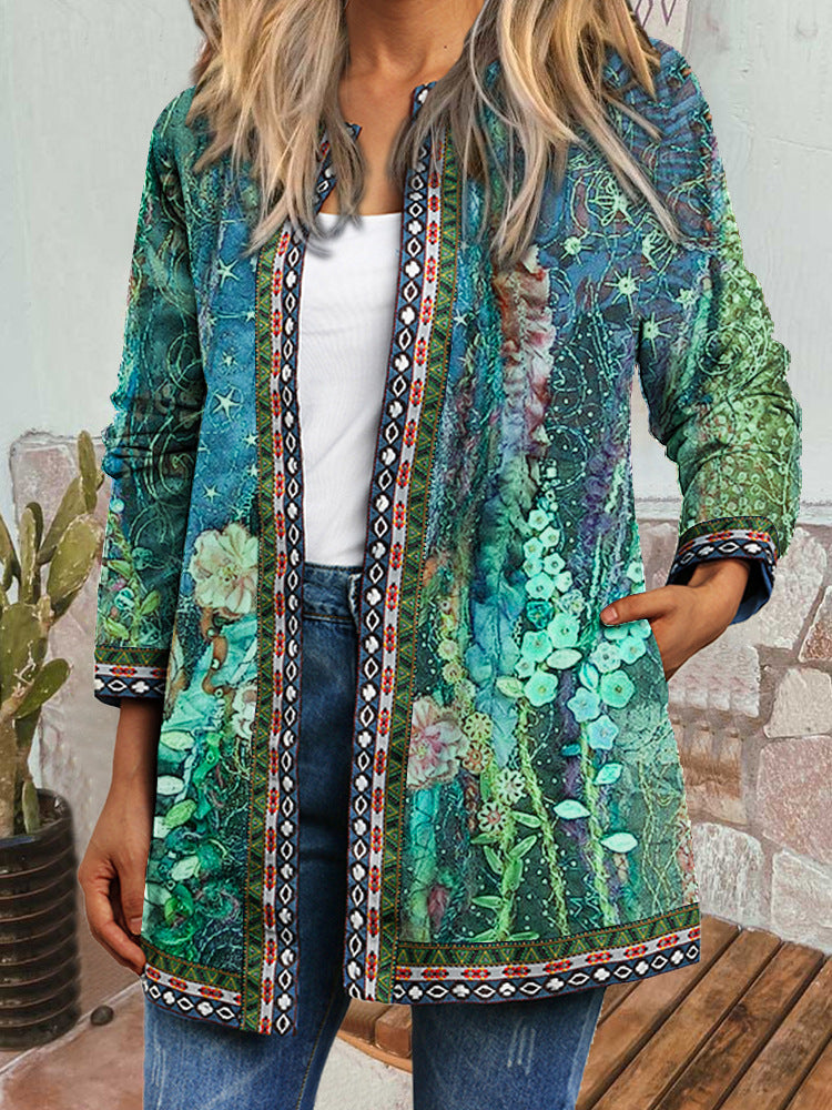 Mily - Retro Style Printed Cardigan