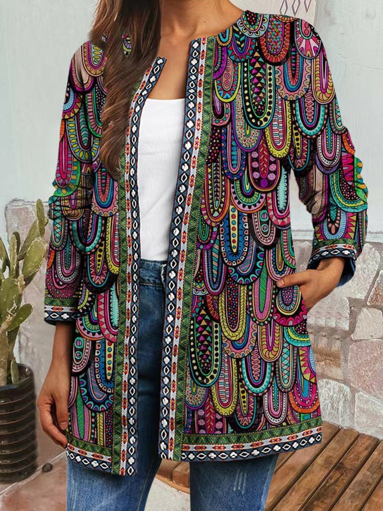 Elaria Retro Style Printed Cardigan