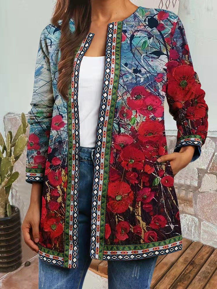 Zoe - Retro Style Printed Cardigan