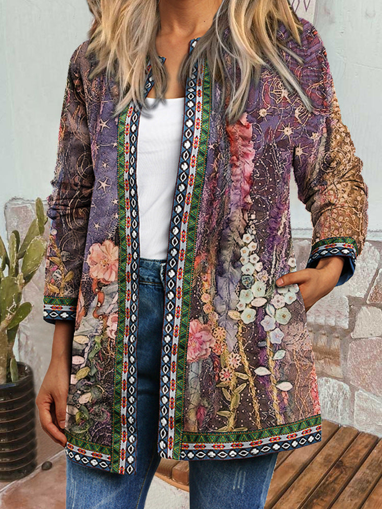 Galindra - Retro Style Printed Cardigan