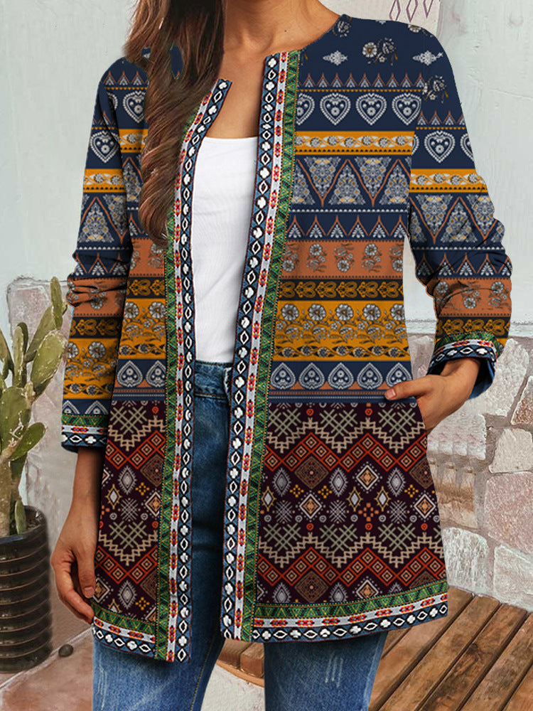 Elaria Retro Style Printed Cardigan