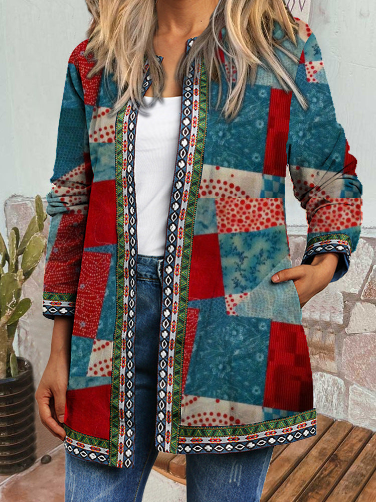 Elaria Retro Style Printed Cardigan