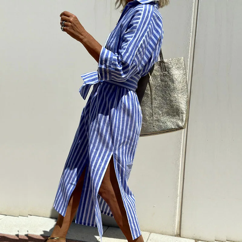 HELEN | Elegant Striped Shirt Dress