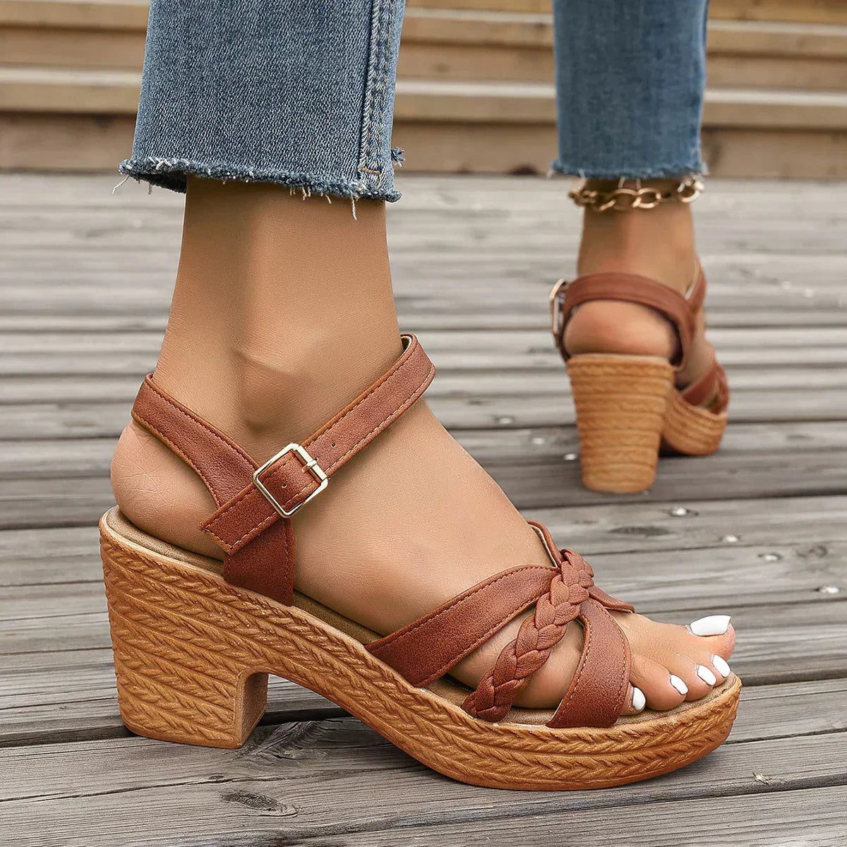 CLARA | Braided Mid Heel Sandals