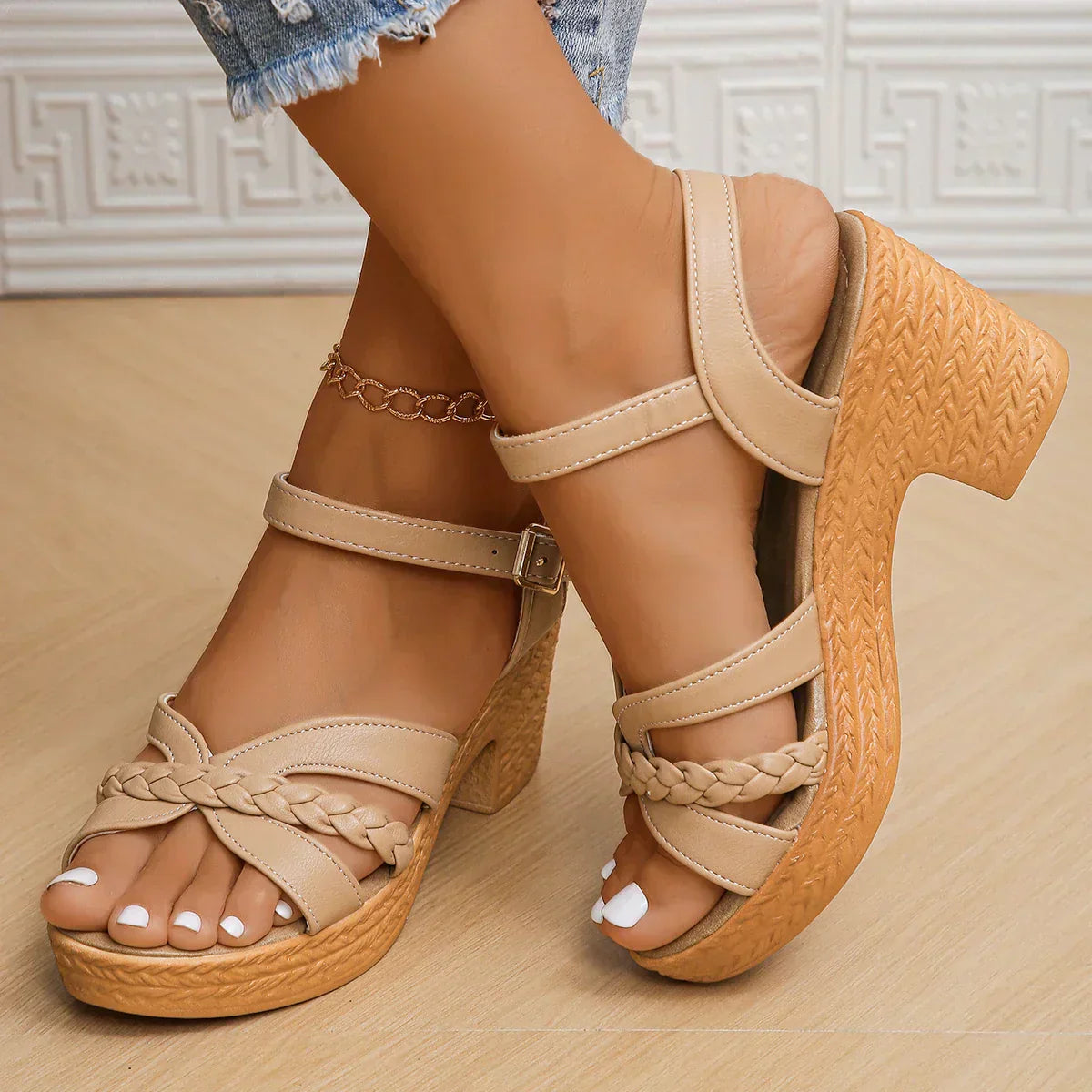 CLARA | Braided Mid Heel Sandals