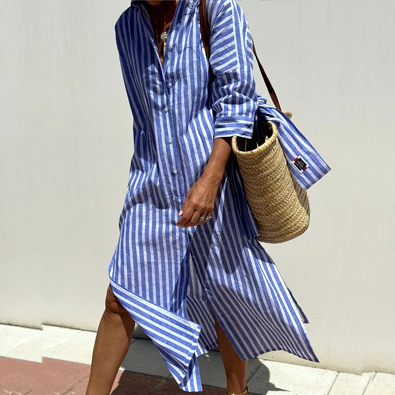 HELEN | Elegant Striped Shirt Dress