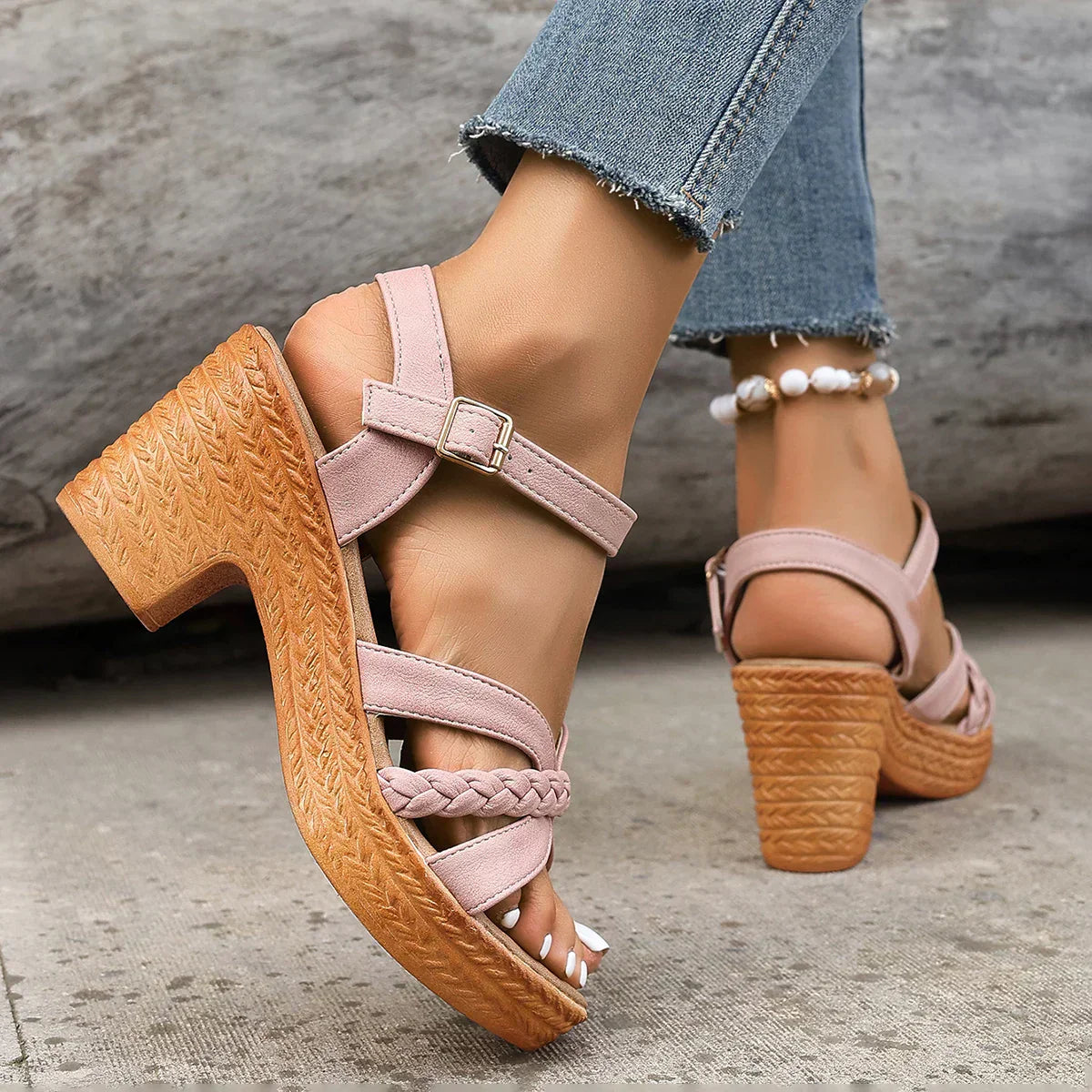 CLARA | Braided Mid Heel Sandals