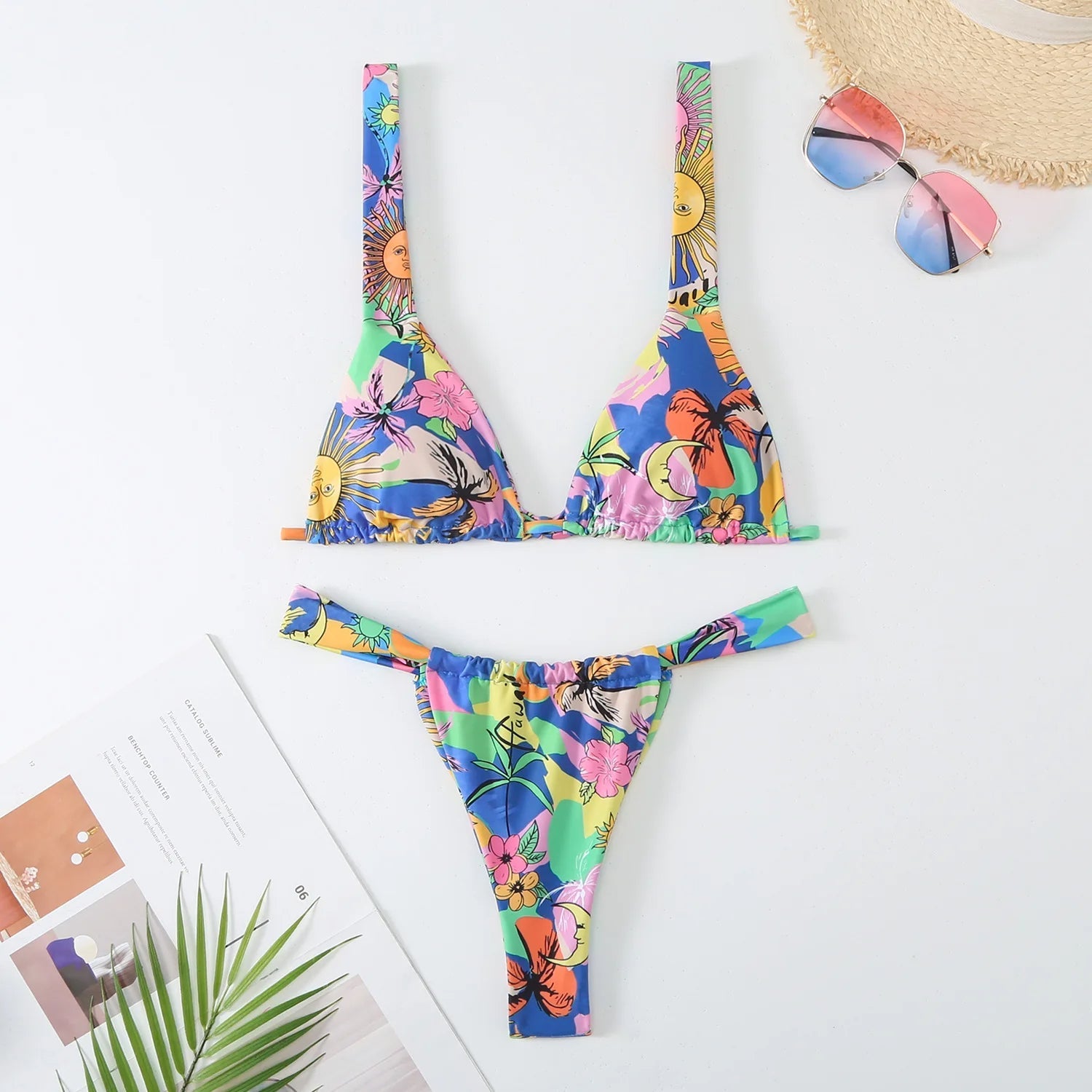 BEAUCLO | Blue Floral Low-Waist Soft Bikini