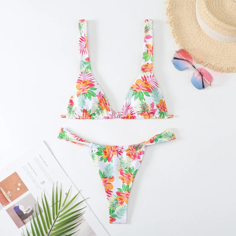 BEAUCLO | Blue Floral Low-Waist Soft Bikini