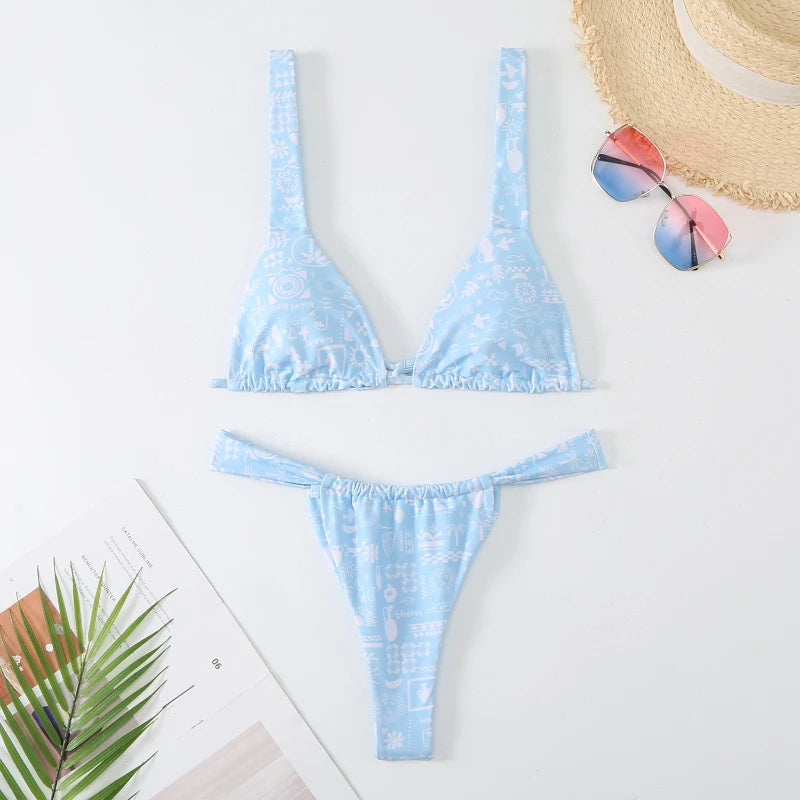 BEAUCLO | Blue Floral Low-Waist Soft Bikini