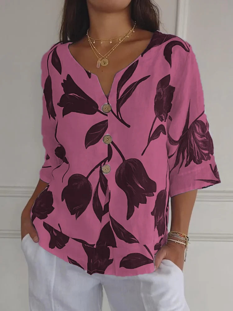 Violet - Floral Button-Up Blouse