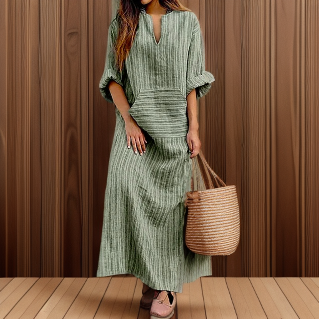 Hailey - Casual maxi dress with vintage stripes and V-neckline