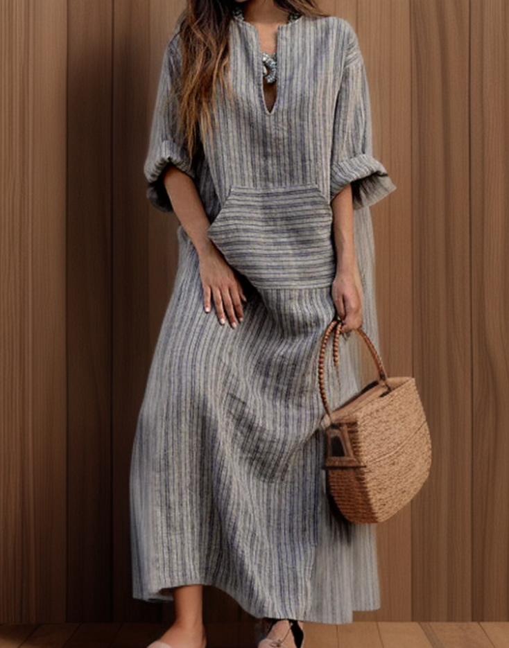 Hailey - Casual maxi dress with vintage stripes and V-neckline