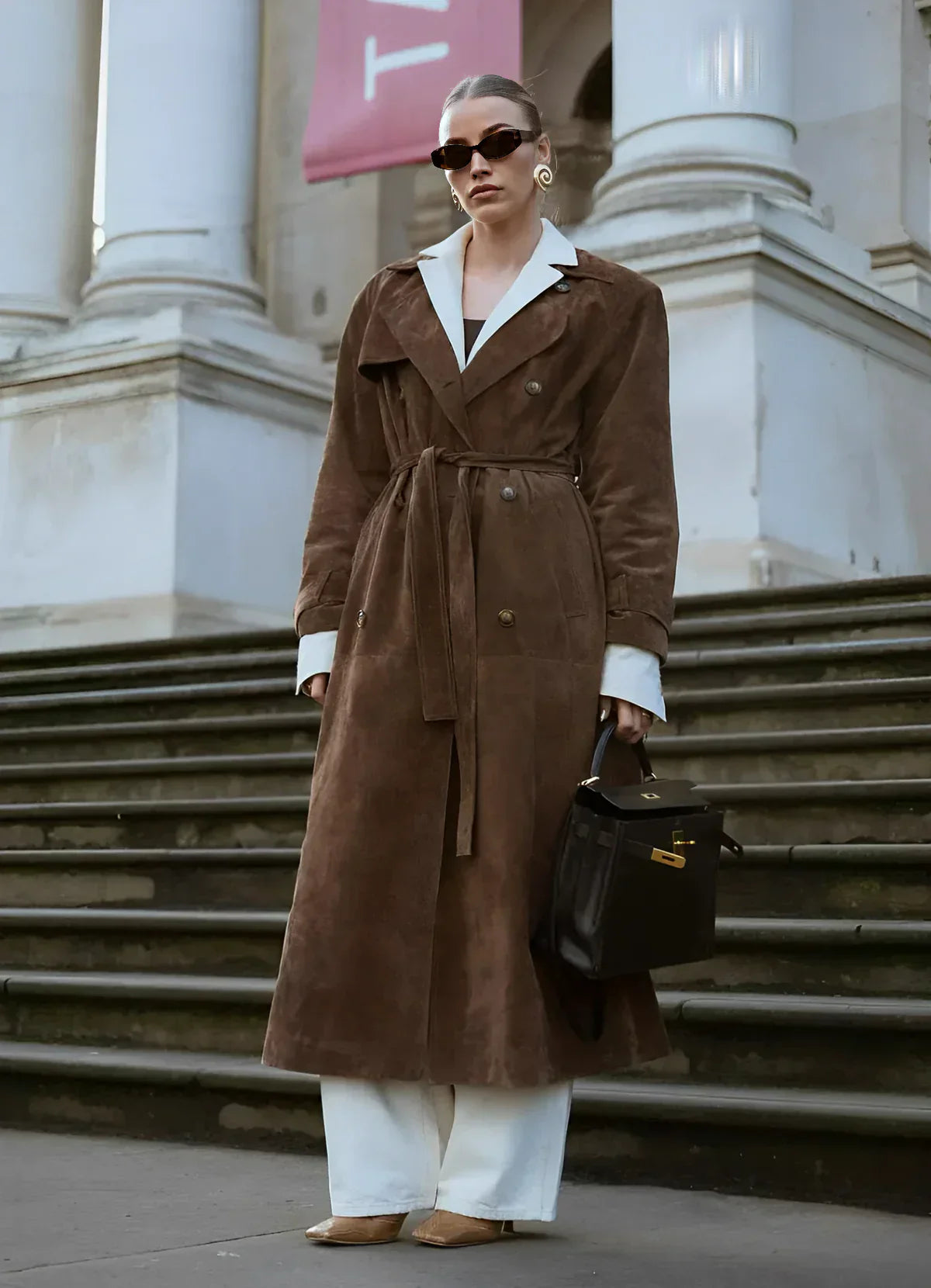 EFLOW - Luxurious Suede Trench Coat